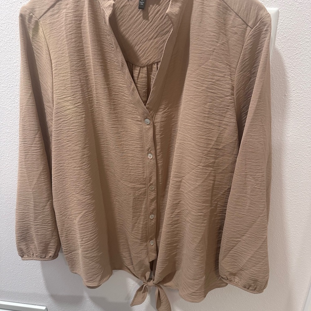 Women's Tan Button-Up Blouse